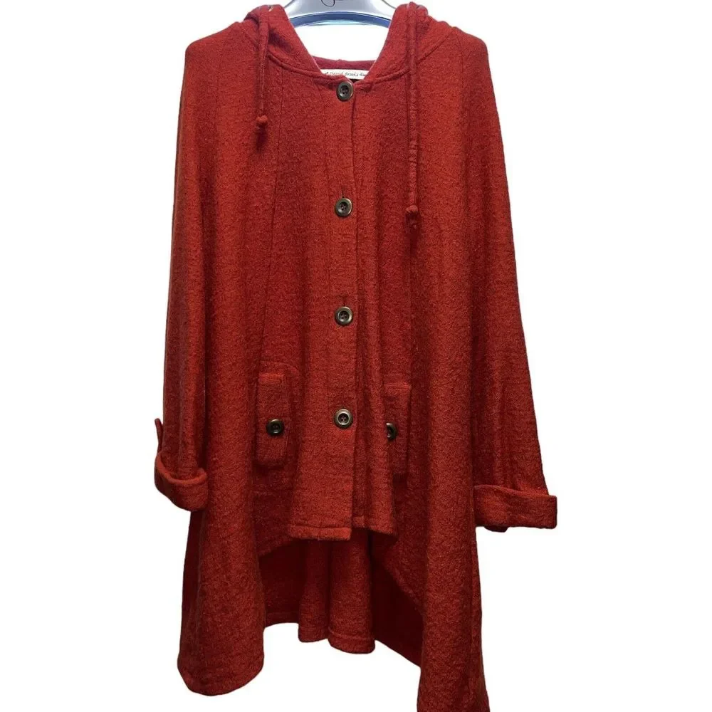 David Brooks Women's Brown/Burnt Orange LS Wool Metal Button Hooded Cardigan VTG